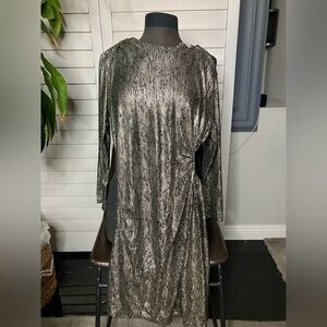 bishop + young Black and Silver Striped Dress